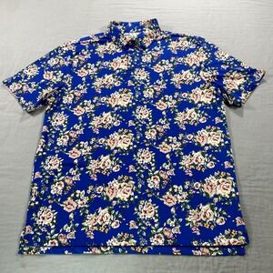 Graham Luxe 1764 Polo Shirt Mens Large Blue Floral Golf Performance Stretch